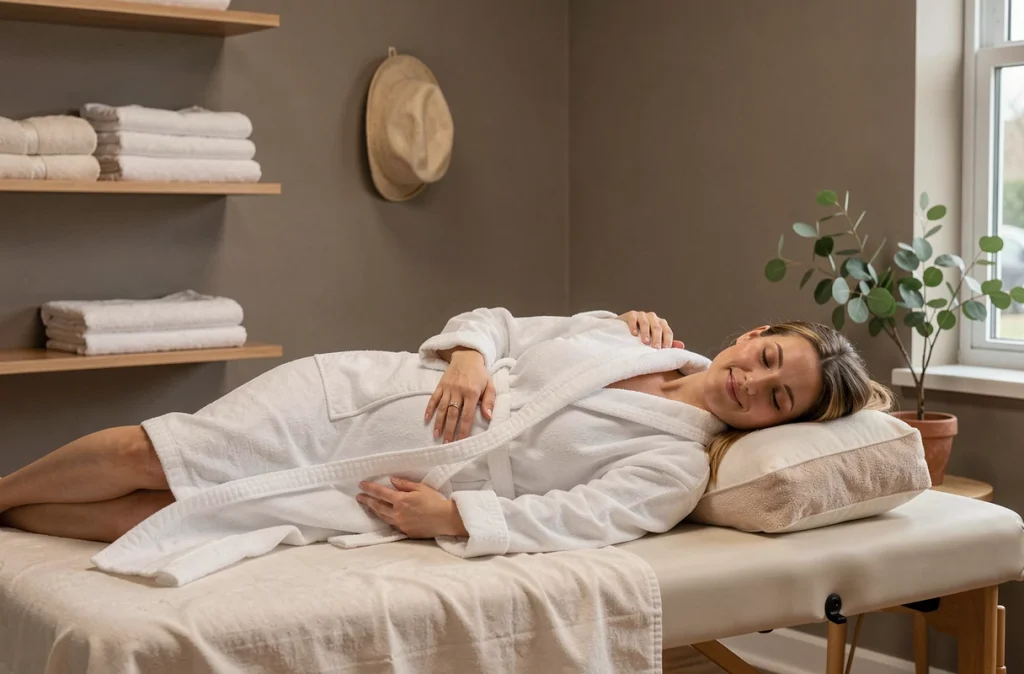 Massage prénatal pour femme enceinte dans un spa de bien-être, technique de relaxation et gestion du stress